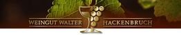 Logo des Weinguts Walter Hackenbruch mit Weintrauben und einem Weinglas, auf einem grünen Blatt.