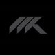 Geometric, angular letter "MK" logo in dark gray on a black background.