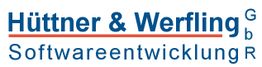 Hüttner & Werfling, Softwareentwicklung, Logo in Blau und Rot.