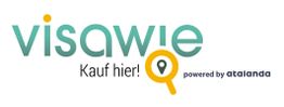 Logo mit Text "visawie Kauf hier! powered by atalanda" und einem stilisierten Lupensymbol.