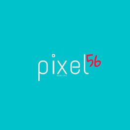 Blaues Logo mit weißem Text "pixel" und roter Zahl "56", unten steht "Koblenz".