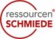 Logo mit Text "ressourcen SCHMIEDE", roter Ring umschließt den Schriftzug teilweise.