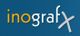 Text "inografx" auf blauem Hintergrund, mit gelbem "i" und grauem "x" am Ende.