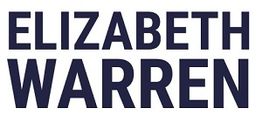 "Bold navy text reads: ELIZABETH WARREN."