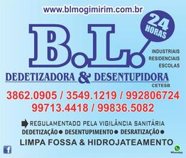 Anúncio da B.L. Dedetizadora e Desentupidora com contatos e serviços: limpa fossa e hidrojateamento.