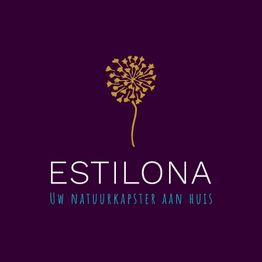 Logo van Estilona: Stijlvolle paardenbloem met tekst "Uw natuurkapster aan huis".