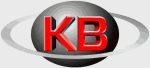 Logo mit rotem "KB" auf schwarzem Kreis, umgeben von einem grauen Oval.