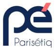 Logo de Parisétiq avec lettres "p" et "é" stylisées, accent rouge.