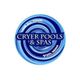 Blue circular logo with text: "Cryer Pools & Spas" surrounded by swirling water design.