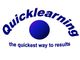 Logo mit "Quicklearning" über einem blauen Punkt und dem Text "the quickest way to results" darunter.
