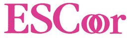 Rosa Text auf weißem Hintergrund: "ESCor" mit einem besonderen stilisierten 'o'.