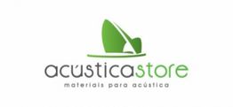 Logo da Acustica Store, com folhas verdes estilizadas e texto "materiais para acústica".