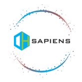 Logo with "Sapiens" text and geometric design encircled by dotted gradient ring.