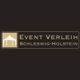 Logo mit einem Zelt und dem Text "Event Verleih Schleswig-Holstein", auf dunkelbraunem Hintergrund.