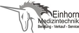 Logo: Einhorn mit Text "Einhorn Medizintechnik, Beratung - Verkauf - Service".