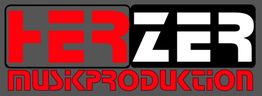"Logo 'HERZER Musikproduktion' in Rot und Weiß auf grauem Hintergrund."