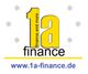 Logo von 1a finance in Gelb und Schwarz mit Website: www.1a-finance.de, umgeben von grauen Sternen.