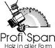 Logo mit Kreissäge und Text: "Profi Span - Holz in aller Form".