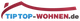 Logo von Tiptop-Wohnen mit stilisiertem Dach und Schriftzug in Blau und Rot.