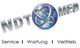 Logo mit Weltkugel, der Text "NDT MED". Unten: "Service", "Wartung", "Vertrieb".