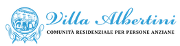 Logo di Villa Albertini, con scritta blu e un'illustrazione di un edificio storico.