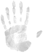 Grauer Handabdruck auf weißem Hintergrund.