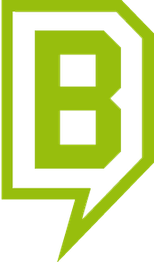 Grünes "B" in einem stilisierten Sprechblasen-Design.