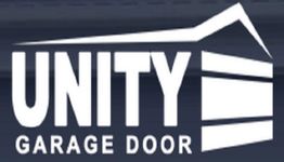 Logo of "Unity Garage Door" with a stylized garage door design.