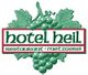Logo von Hotel Heil mit grünen Weintrauben, Schrift: Restaurant, Metzgerei.
