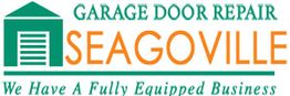 "Garage Door Repair Seagoville logo with a green garage icon and business tagline."