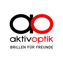 Logo von aktivoptik, Text: "Brillen für Freunde" in schwarzer und roter Schrift.