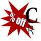 Stella rossa con testo "% off" e lettere "C" e "R" sovrapposte.