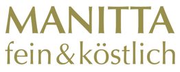 Text im Bild: „MANITTA fein & köstlich“ in Gold auf weißem Hintergrund.