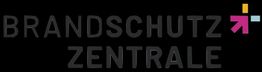 Textlogo "Brandschutz Zentrale" mit buntem Pfeil auf schwarzem Hintergrund.