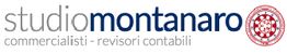 Logo di Studio Montanaro, commercialisti e revisori contabili, con simbolo circolare rosso.