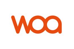 Der Schriftzug "woa" in orangener Farbe auf weißem Hintergrund.