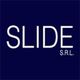 Logo aziendale con scritta bianca "SLIDE S.R.L." su sfondo blu scuro.