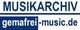Textlogo: "MUSIKARCHIV" oben und "gemafrei-music.de" unten in blauer Schrift.