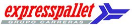 Logo de Expresspallet, Grupo Carreras, con texto rojo y símbolo azul.