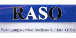 Logo von RASO mit Schriftzug "Reinigungsservice Andreas Schlotz Olfen" auf blauem Hintergrund.