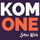 Texte "KOM ONE Sites Web" en blanc et orange sur fond violet.