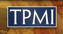 Text "TPMI" in white on a blue background, overlaid on a vintage map design.