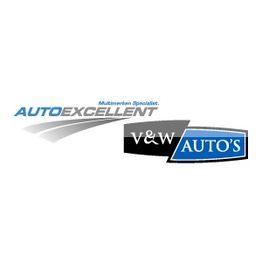 Logo met de teksten "AutoExcellent" en "V&W Auto's", met een grijze en blauwe kleurenschema.