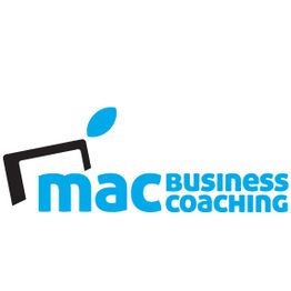 Logo von mac Business Coaching mit stilisiertem Laptop und blauem Text.