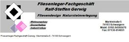 Fliesenleger-Fachgeschäft Ralf-Steffen Gerwig, Adressangaben und Kontaktoptionen, Grafiken.