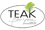 Logo mit Schriftzug "TEAK for you" und Baumgrafik, ovale Umrahmung.