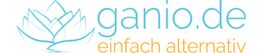 Logo von ganio.de mit stilisierter Blume und Slogan "einfach alternativ" in Blau und Gelb.