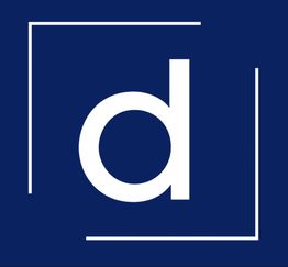 Lowercase "d" within square brackets on a blue background.
