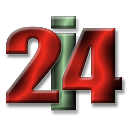 Rote Zahl "24" mit einem grünen senkrechten Balken zwischen der 2 und 4 auf weißem Hintergrund.