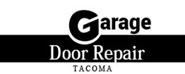 Logo for Garage Door Repair Tacoma with bold text and a black stripe background.